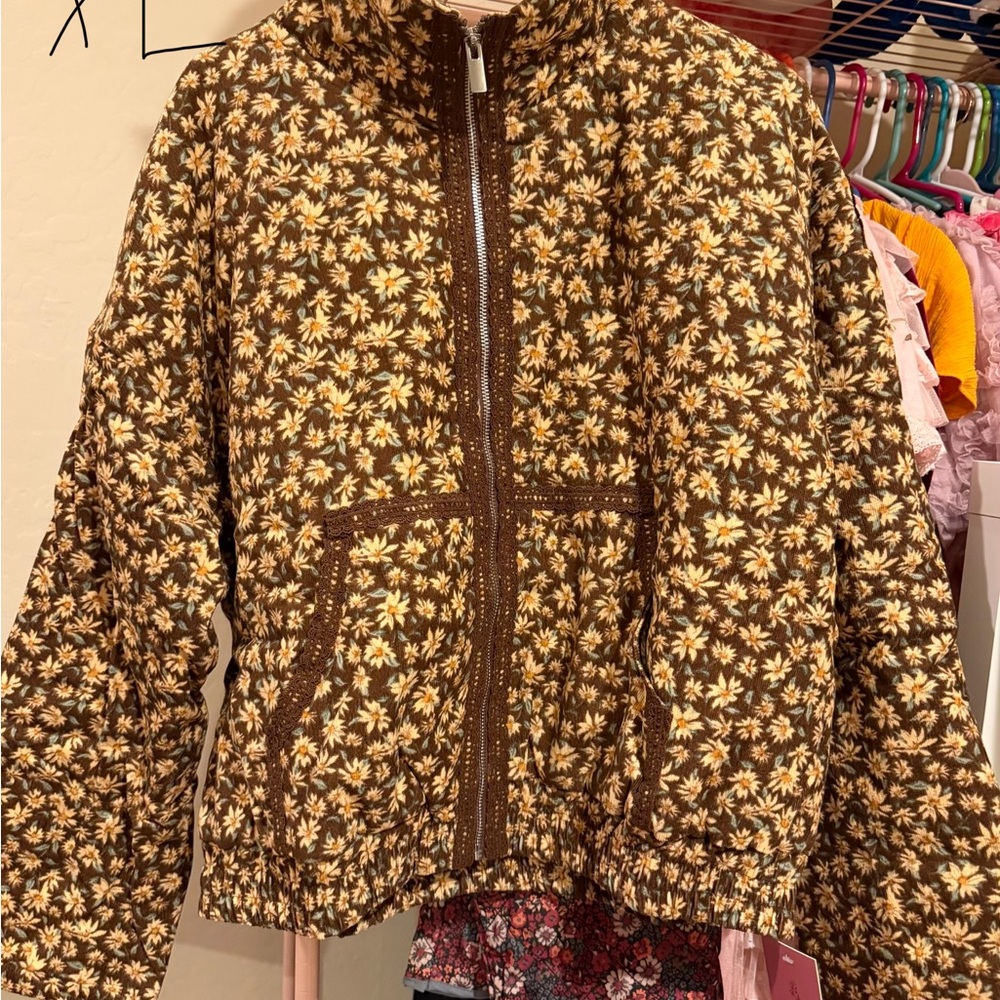 Ivy City Co Tasia Floral Brown Zip-Up Jacket